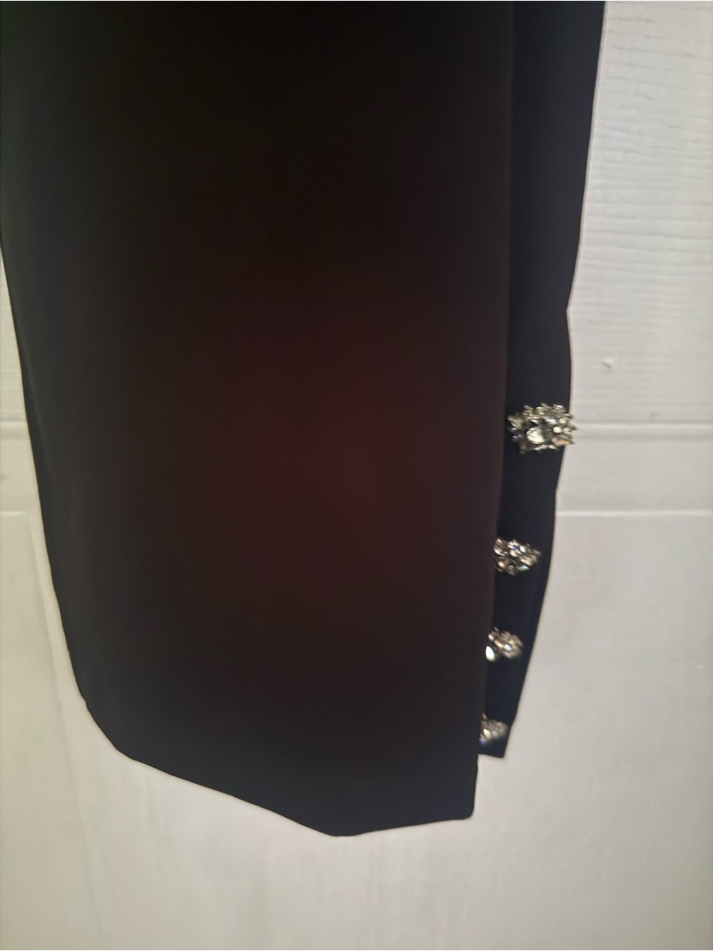 Black Pencil Skirt with Decorative Rhinestone Buttons